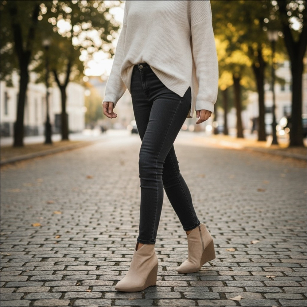 Jessica Simpson Modern Western Wedge Boots Booties - 9.5 M Khaki Tan Beige